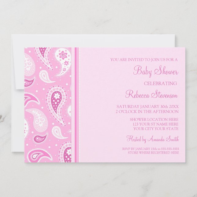 Pink Paisley Custom Baby Shower Invitations (Back)