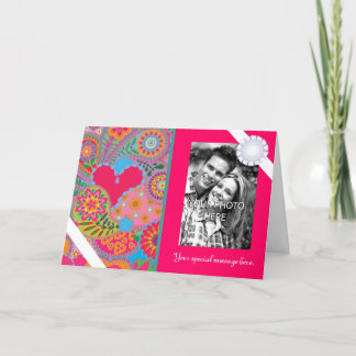 Pink Paisley Garden Personalised Photo Valentine Holiday Card
