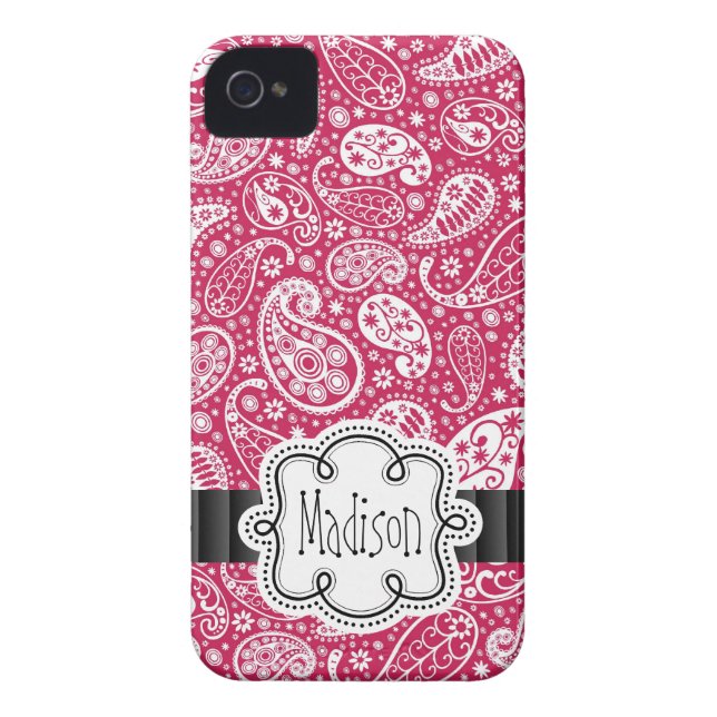 PINK Paisley Girly Pattern with Name Case-Mate iPhone Case (Back)