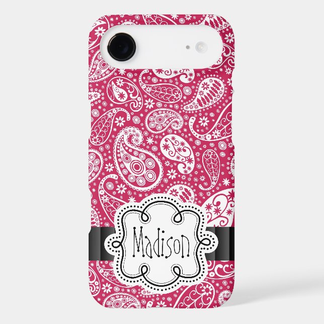 PINK Paisley Girly Pattern with Name Case-Mate iPhone Case (Back)