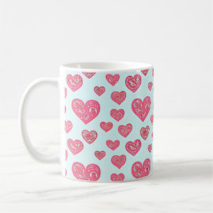 Pink paisley hearts valentine coffee mug