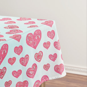 Pink paisley hearts valentine tablecloth