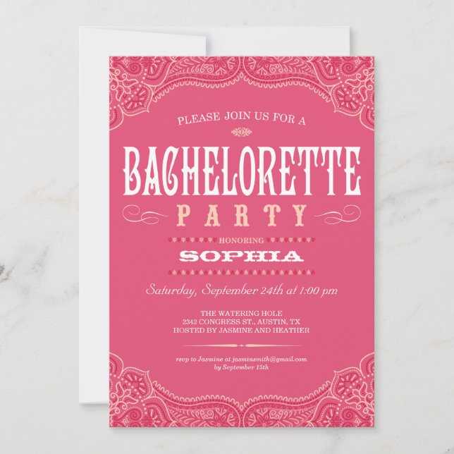 Pink Paisley Invitations for a Bachelorette Party (Front)