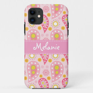 Pink  Paisley iPhone Monogram Custom 11 Case