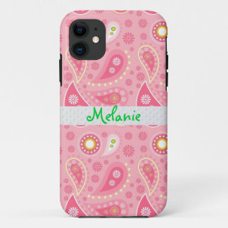 Pink Paisley iPhone Monogram Custom iPhone 11 Case