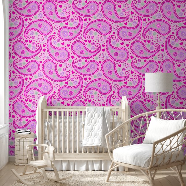 Pink Paisley Love Baby Girl Nursery Wallpaper (Kids)