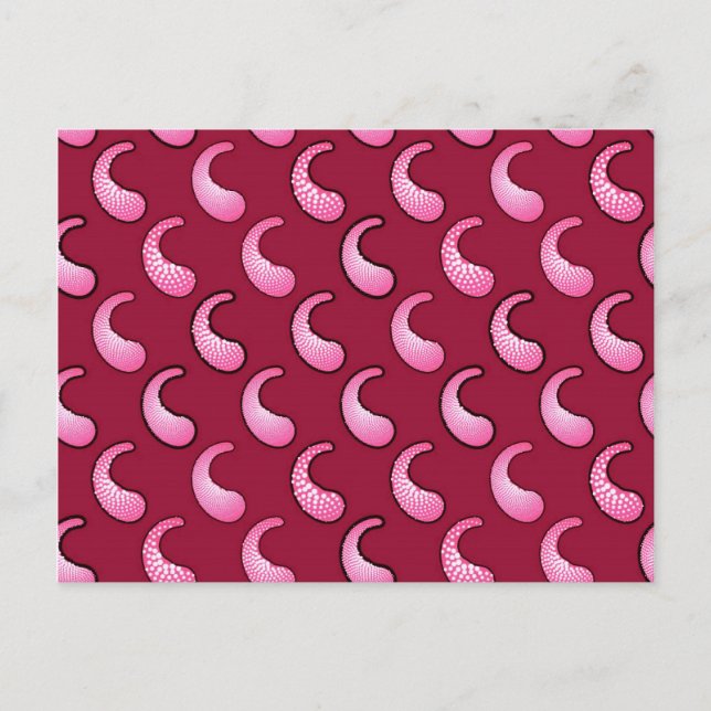 Pink paisley on maroon postcard (Front)