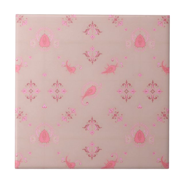 Pink Paisley Pattern Ceramic Tile (Front)