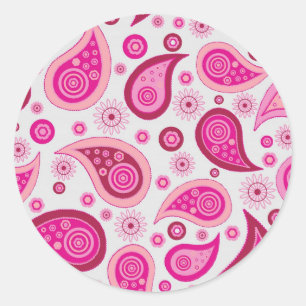 Pink Paisley Pattern Classic Round Sticker