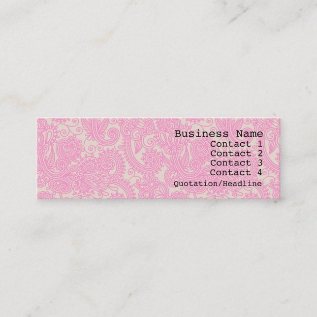 Pink Paisley Pattern Modern Skinny Business Card (Front)