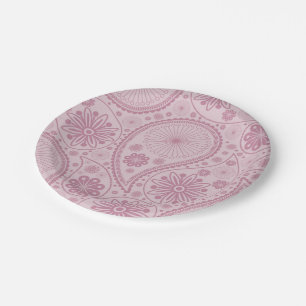 Pink paisley pattern paper plate