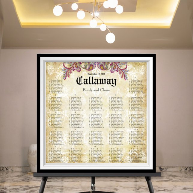 Pink Paisley Peacock Reception Seating Chart (Creator Uploaded)