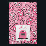 Pink Paisley & Stove Personalised Kitchen Towel<br><div class="desc">A kitchen towel featuring a pink paisley design.  Personalise with your name above pink retro stove.</div>