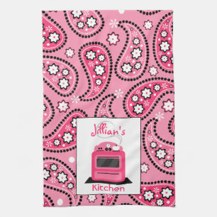 Pink Paisley & Stove Personalised Kitchen Towel