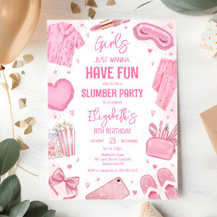 Pink Pajama Slumber Sleepover Spa Party Birthday Invitation