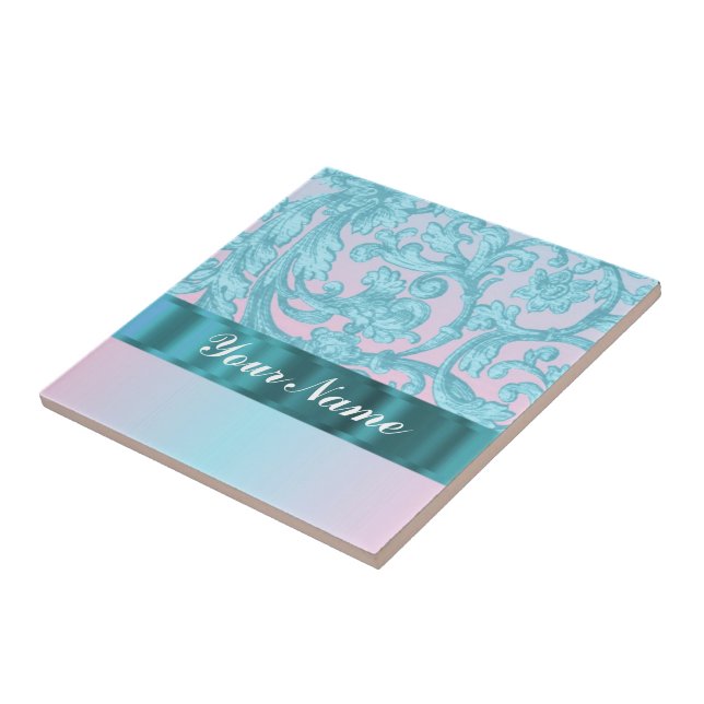 Pink & pale blue damask lace tile (Side)