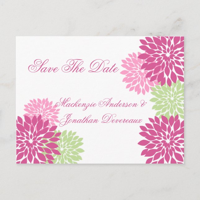 Pink Pale Green Flower Petals Save The Date Announcement Postcard (Front)