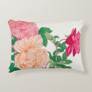 Pink & Pale Orange Rose Flowers  Decorative Cushion
