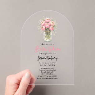 Pink Palette Ranunculus Mason Jar Bridal Shower Acrylic Invitations