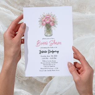 Pink Palette Ranunculus Mason Jar Bridal Shower Invitation