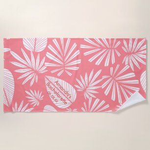 Pink Palm Leaf Bachelorette Party Personalised  Beach Towel