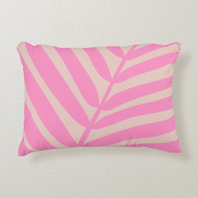 Pink Palm Leaf Decorative Cushion (Front)