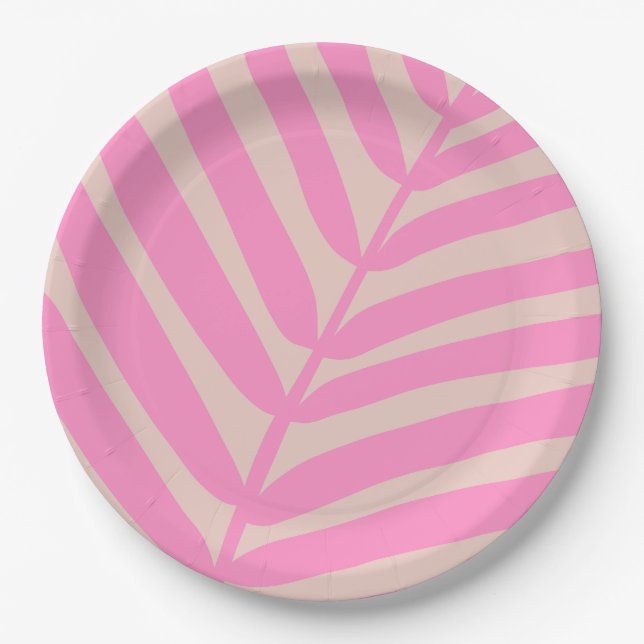 Pink Palm Leaf Paper Plate (Front)