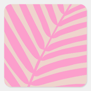 Pink Palm Leaf Square Sticker