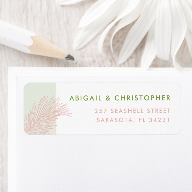 Pink Palm Leaf Tropical Beach Return Address Label (Insitu)