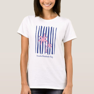 Pink Palm Pair on Blue Stripes Bachelorette Party T-Shirt