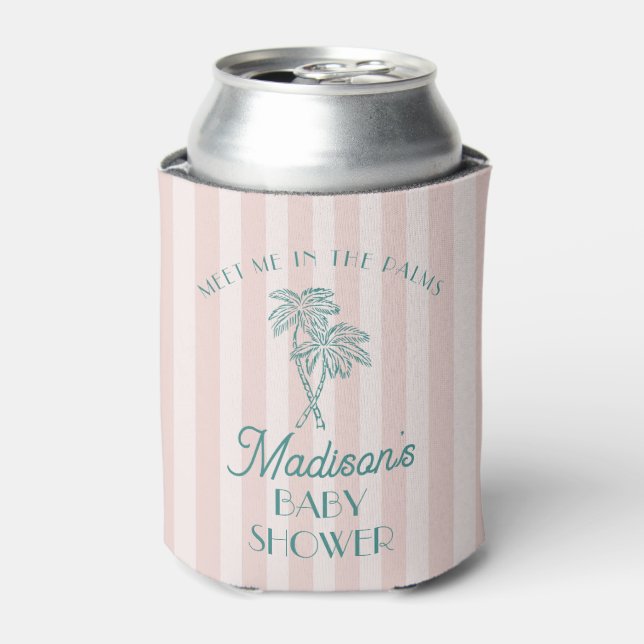 Pink Palm Spring Pastel Beach Baby Shower Can Cooler (Can Front)