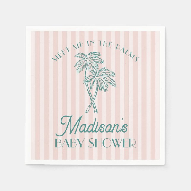 Pink Palm Spring Pastel Beach Baby Shower Napkin (Front)