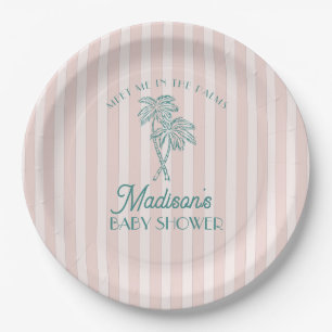 Pink Palm Spring Pastel Beach Baby Shower Paper Plate