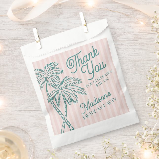 Pink Palm Spring Pastel Beach Birthday Party Favou Favour Bag (Clipped)