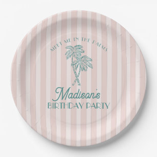 Pink Palm Spring Pastel Beach Birthday Party Paper Plate