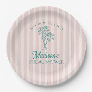 Pink Palm Spring Pastel Beach Bridal Shower Paper Plate