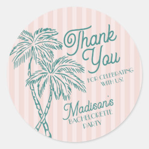 Pink Palm Spring Pastel Beach Party Favour Classic Round Sticker