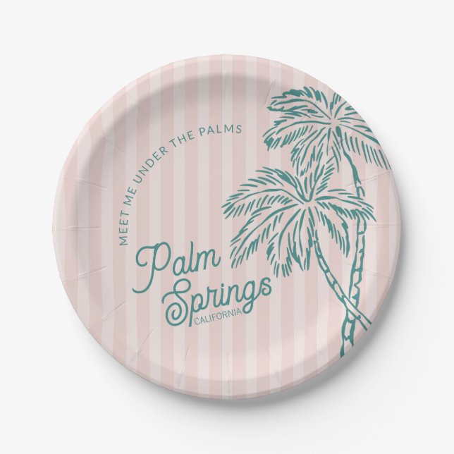 Pink Palm Spring Pastel Beach Party Favours Paper Plate (Front)