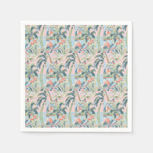 Pink Palm Toile Cocktail Napkins, Tropical Scenic Napkin