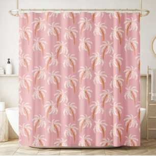 Pink Palm Tree Boho Tropical Coastal Shower Curtain