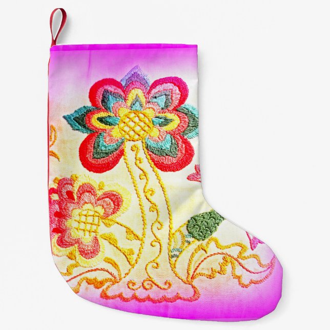 pink palm tree tropical Christmas stocking (Front)