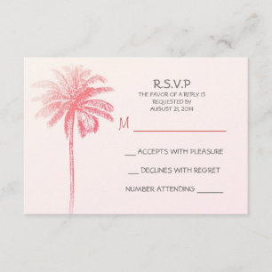 pink palm tree white beach wedding RSVP cards