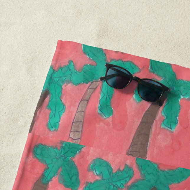Pink Palm Trees Beach Towel (In Situ)