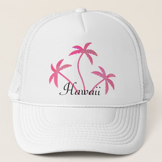 Pink Palm Trees Hawaii Trucker Hat (Front)