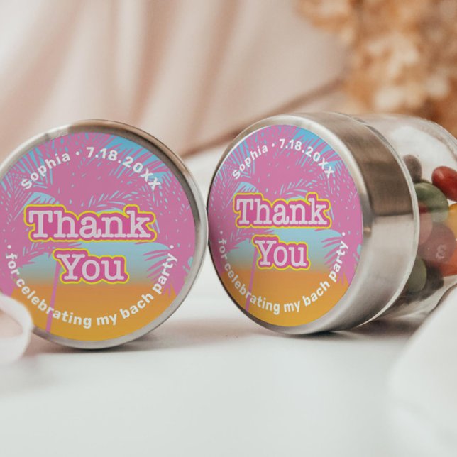 Pink Palm Trees Thank You  Classic Round Sticker (Creator Uploaded)