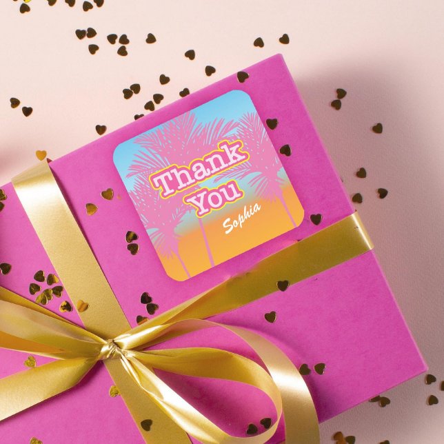 Pink Palm Trees Thank You Square Sticker (Creator Uploaded)