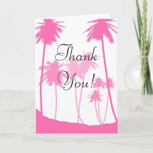 Pink Palm Trees Tropical Wedding Thank You Card