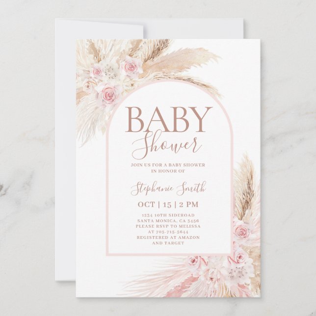 Pink Pampas Arch Baby Shower Girl Invitation (Front)