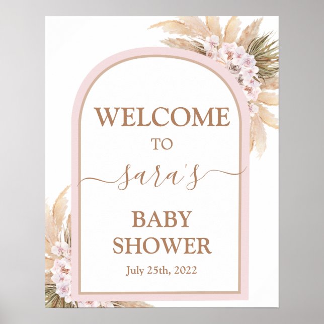 Pink Pampas Grass Baby Shower Girl Welcome sign (Front)