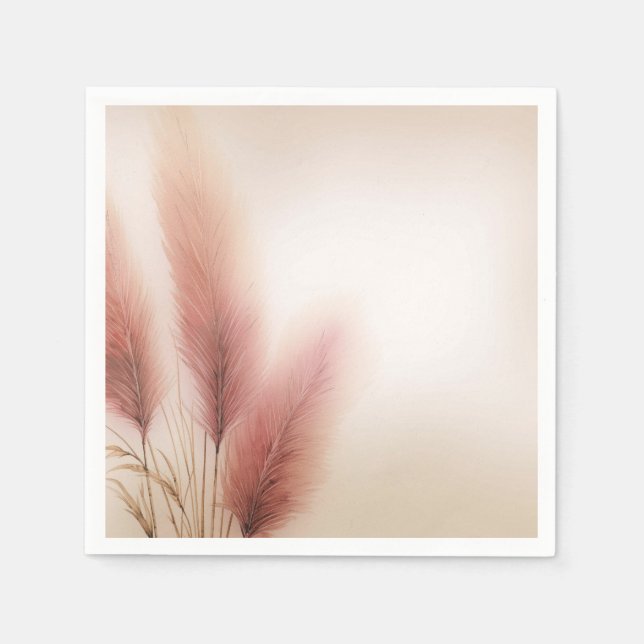 Pink Pampas Grass Bohemian Boho Wedding Napkin (Front)